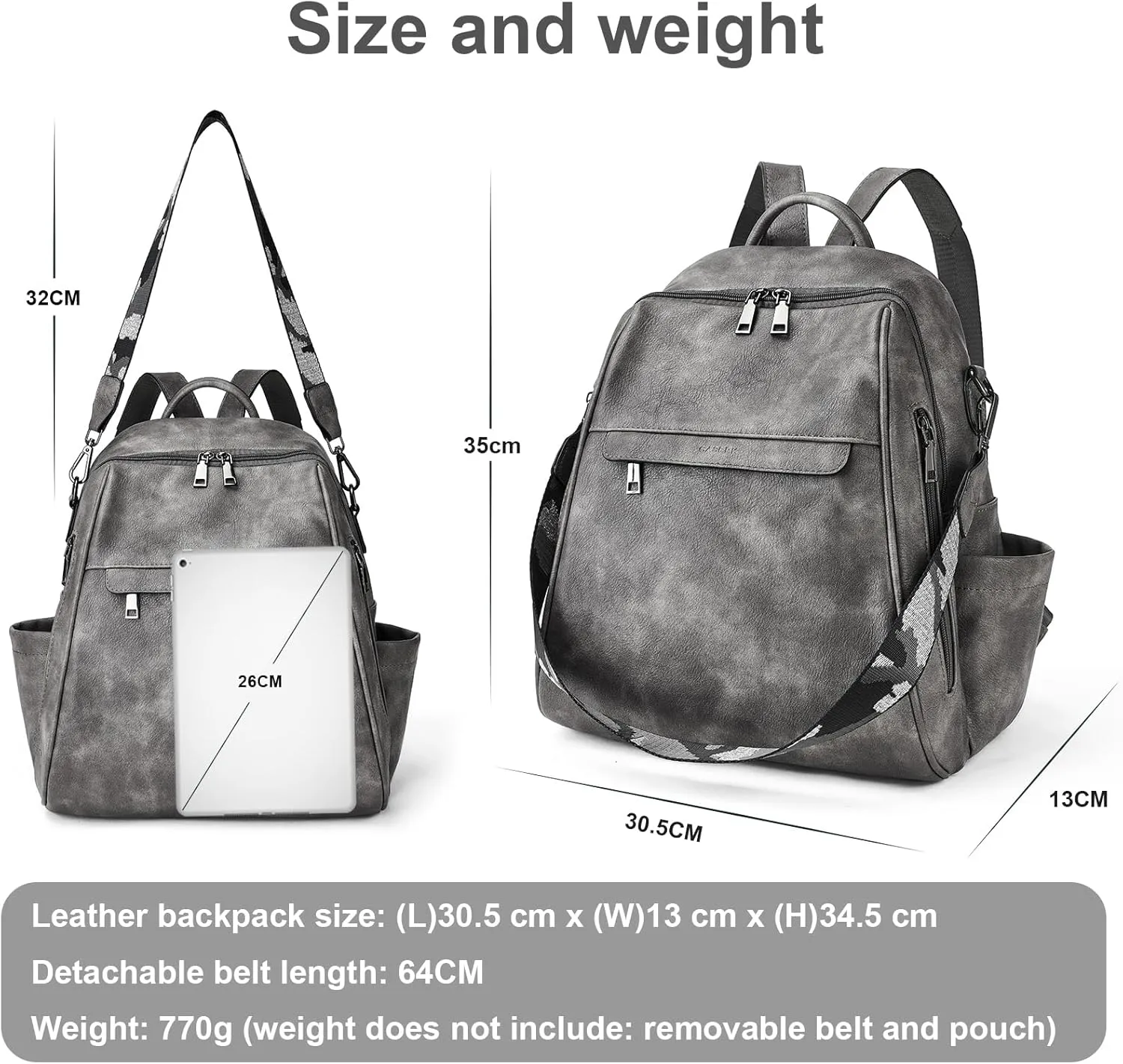 Womens Backpack Purse Leather: Fashion Convertible Ladies Shoulder Bag Travel Women Backpack Purse with Wristlet