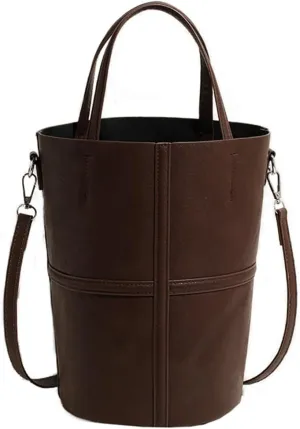 Womens Bucket Tote Bag Vegan Leather Shoulder Crossbody Purse Large Handbag Casual Satchel with Drawstring Pouch