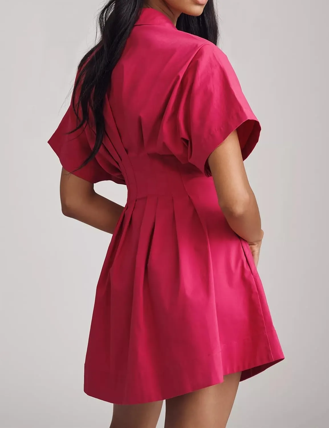Womens Button Down Striped Shirt Dress Empire Waist Pleated Mini Dress Summer Cute Collar Pinstripe Dresses