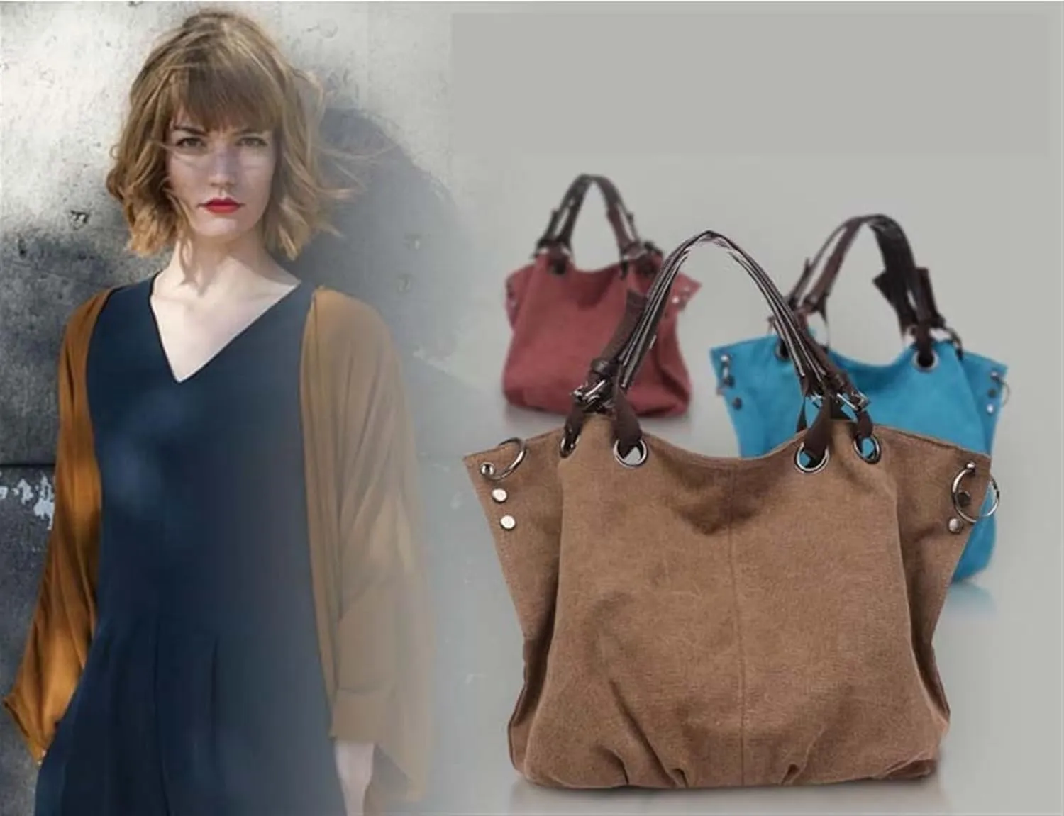 Women's Canvas Bag Large Capacity Handbag Shoulder Messenger Bag(D)