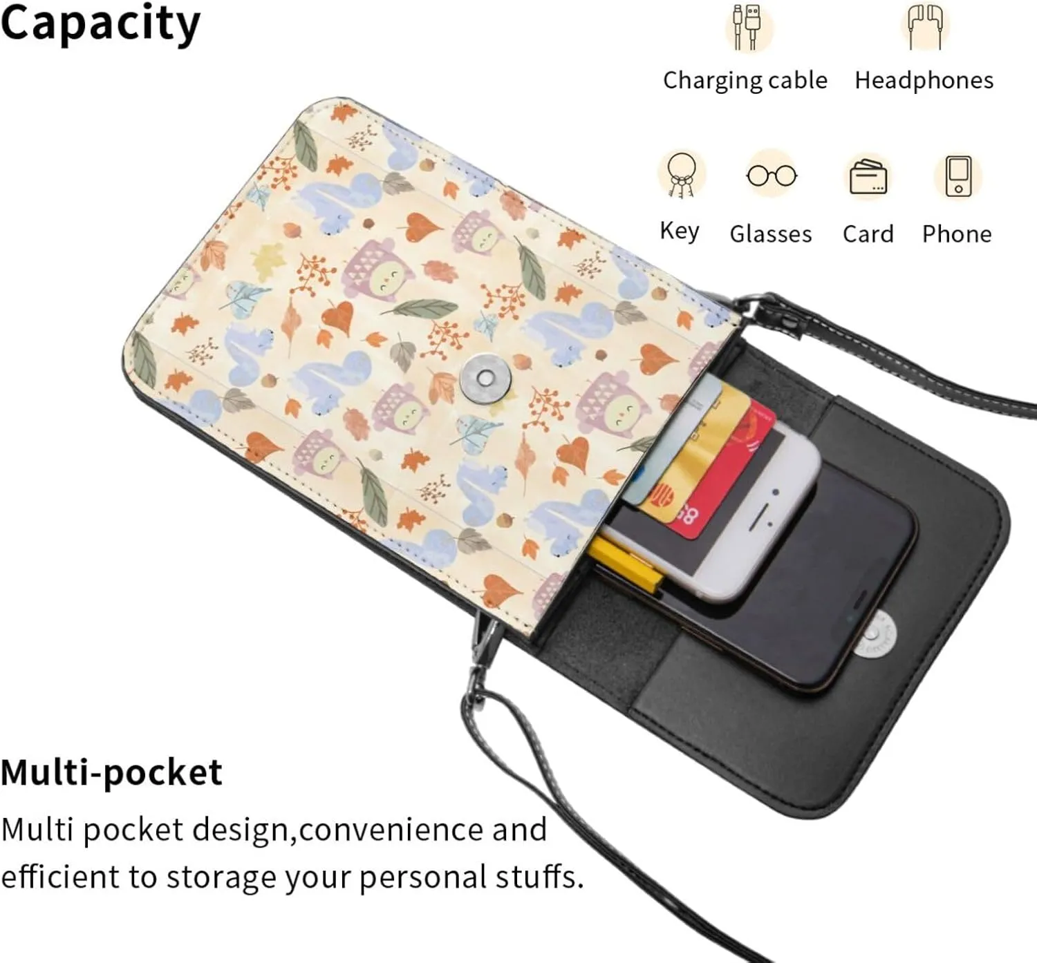 Womens Crossbody Bags Forest Animal Pattern Phone Bag Wallet Purses Adjustable Strap