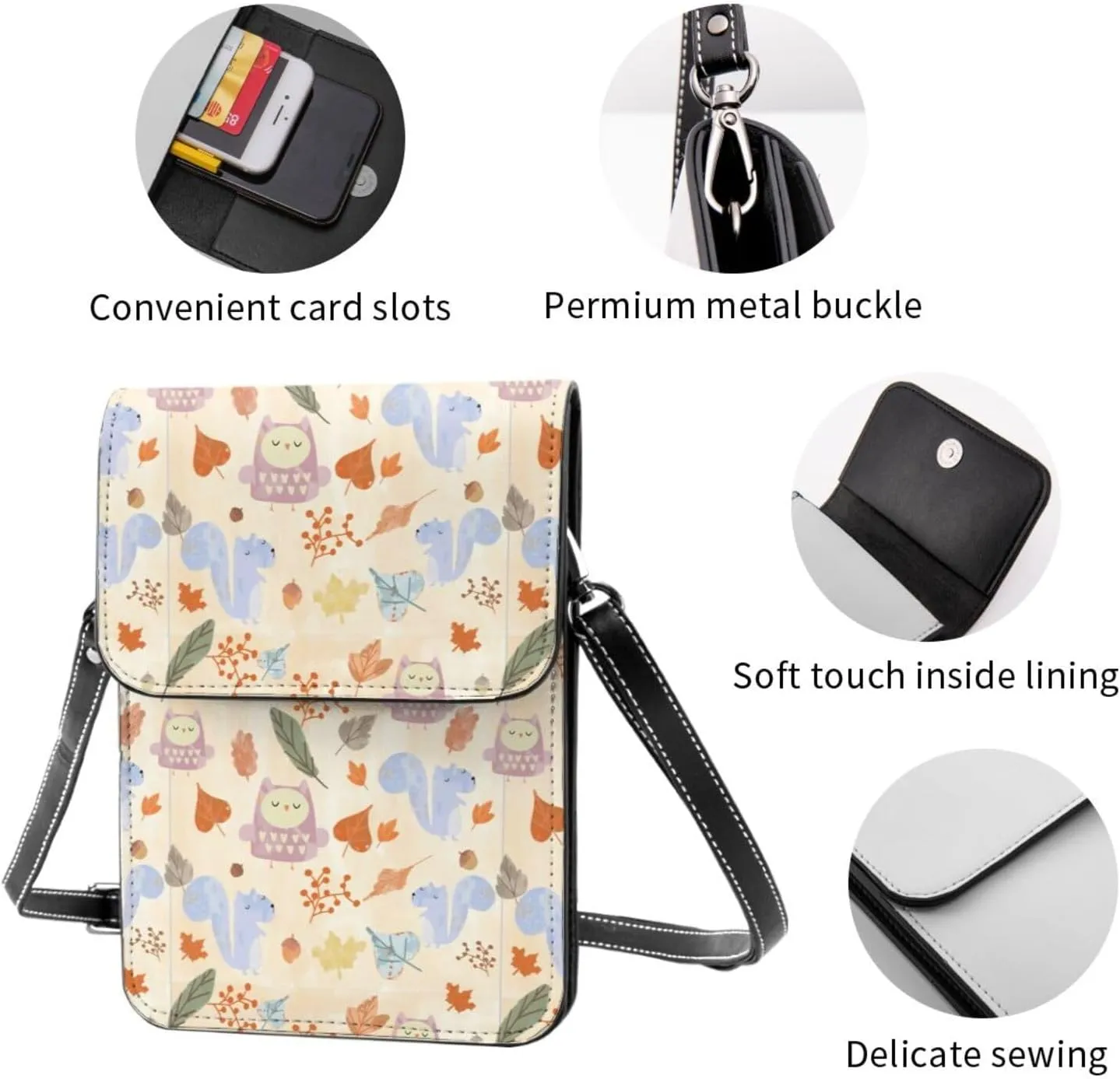 Womens Crossbody Bags Forest Animal Pattern Phone Bag Wallet Purses Adjustable Strap