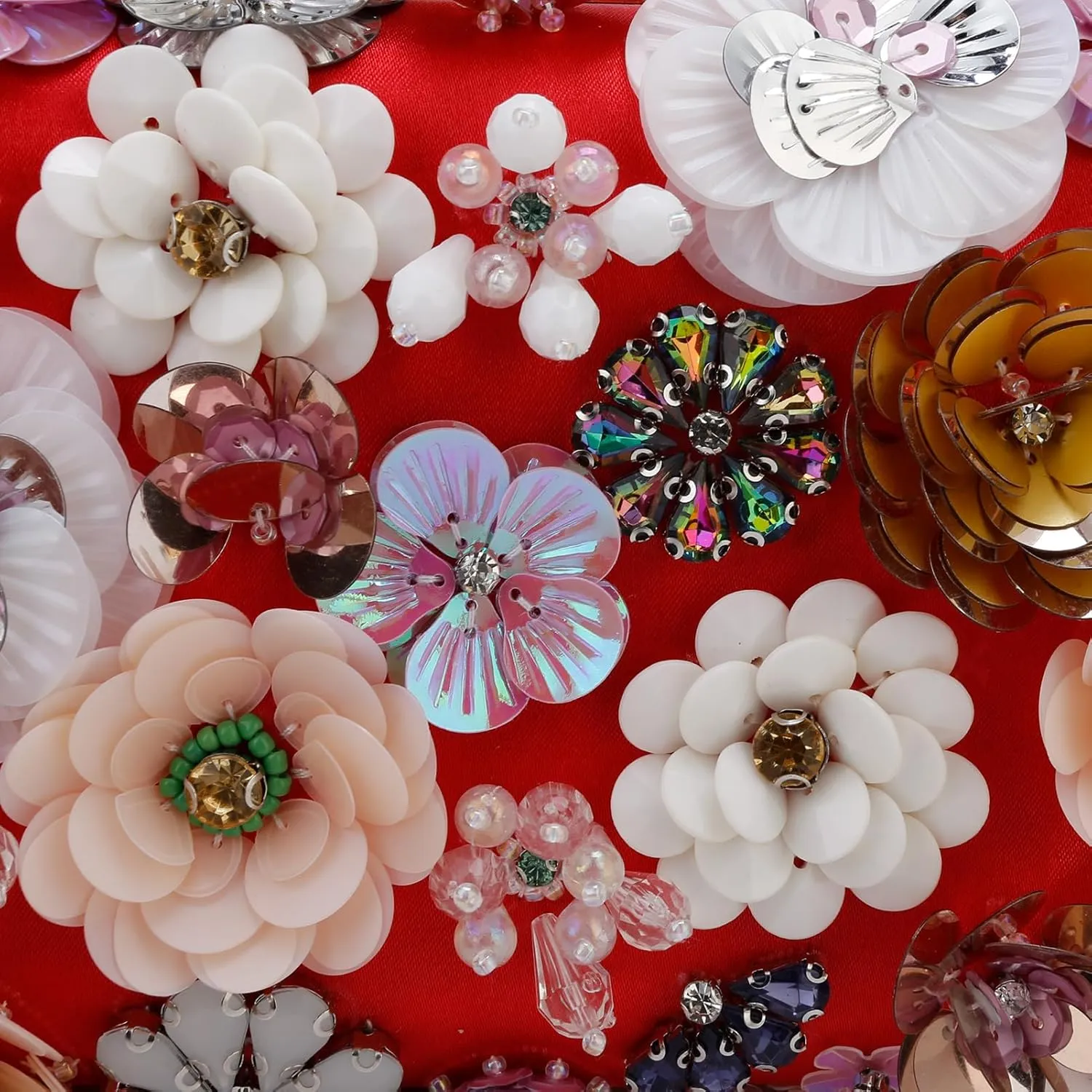 Women's Floral Evening Clutch Bag - Colorful Flower Handbag with Metal Rhinestones