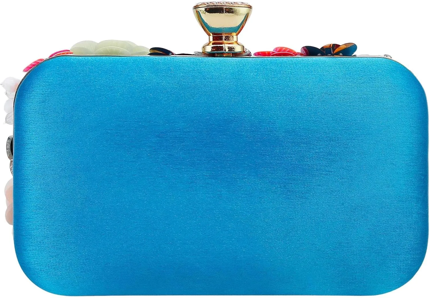 Women's Floral Evening Clutch Bag - Colorful Flower Handbag with Metal Rhinestones