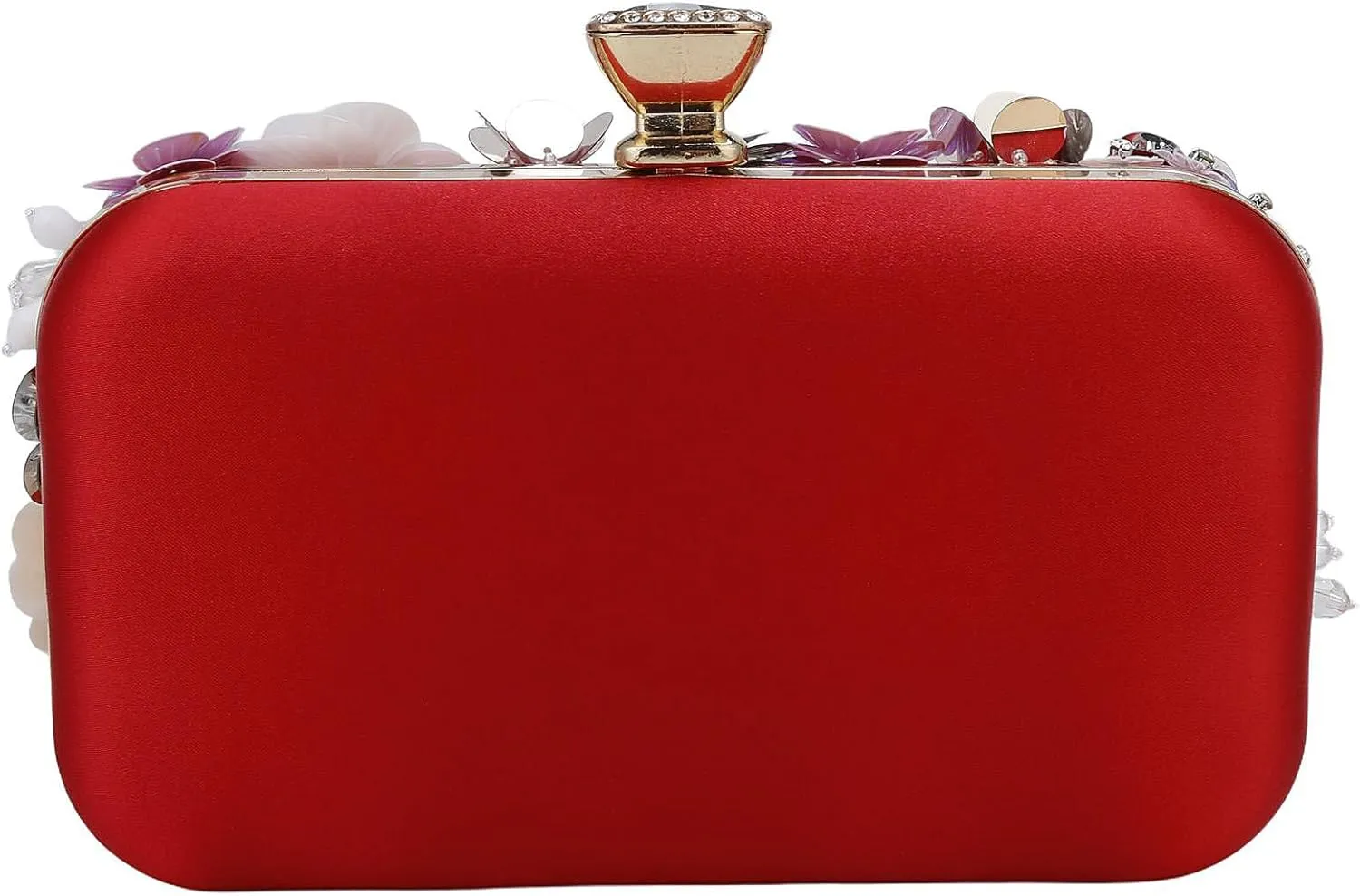 Women's Floral Evening Clutch Bag - Colorful Flower Handbag with Metal Rhinestones