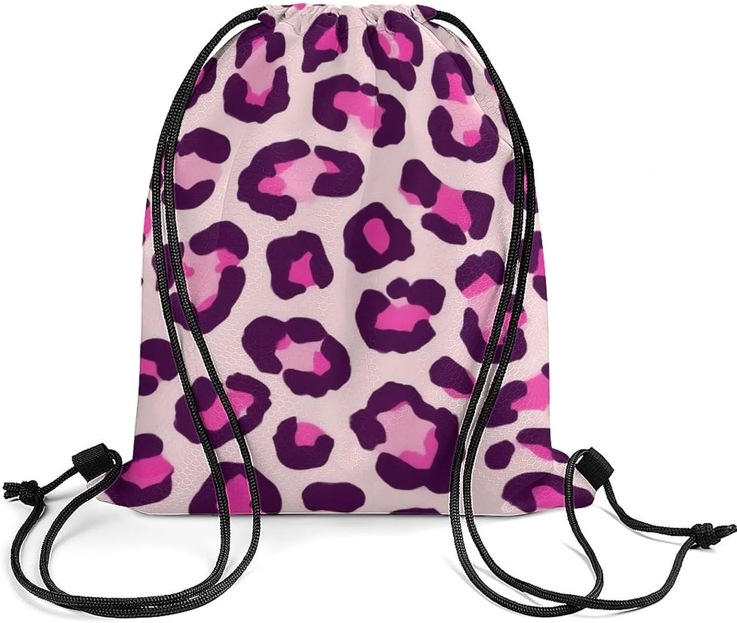 Women's Handbag Drawstring Bag, Novelty Waterproof Lightweight Backpack, Cheetah Leopard Print Floral Pink Large Capacity Shopping Storage Pouch Sports Bags for Yoga