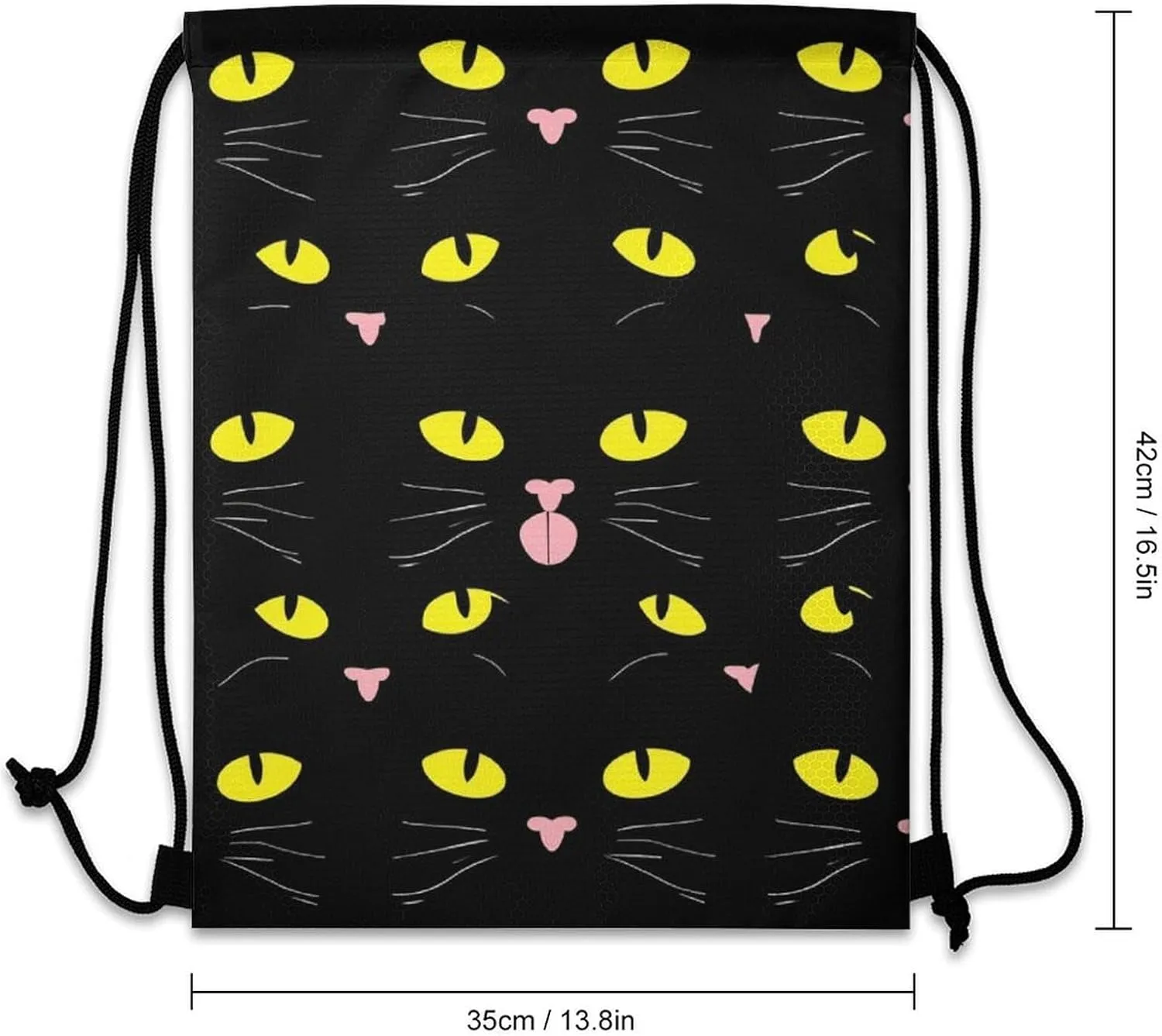 Women's Handbag Drawstring Bag, Novelty Waterproof Lightweight Backpack, Cool Funny Black Cats Large Capacity Shopping Storage Pouch Sports Bags for Yoga
