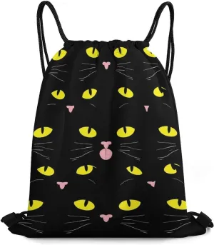 Women's Handbag Drawstring Bag, Novelty Waterproof Lightweight Backpack, Cool Funny Black Cats Large Capacity Shopping Storage Pouch Sports Bags for Yoga