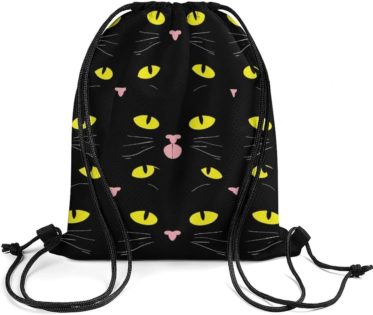 Women's Handbag Drawstring Bag, Novelty Waterproof Lightweight Backpack, Cool Funny Black Cats Large Capacity Shopping Storage Pouch Sports Bags for Yoga