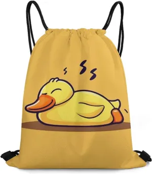 Women's Handbag Drawstring Bag, Novelty Waterproof Lightweight Backpack, Cute Funny Sleeping Duck Yellow Large Capacity Shopping Storage Pouch Sports Bags for Yoga