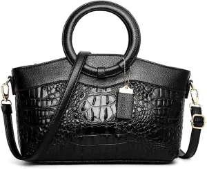 Women's Handbags Handbags Women Bags Designer Crocodile Woman Leather Handbag Ladies Green Party Tote Shoulder Bags(Black)