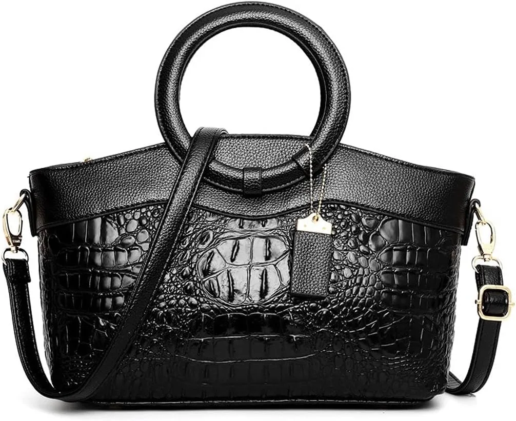 Women's Handbags Handbags Women Bags Designer Crocodile Woman Leather Handbag Ladies Green Party Tote Shoulder Bags(Black)