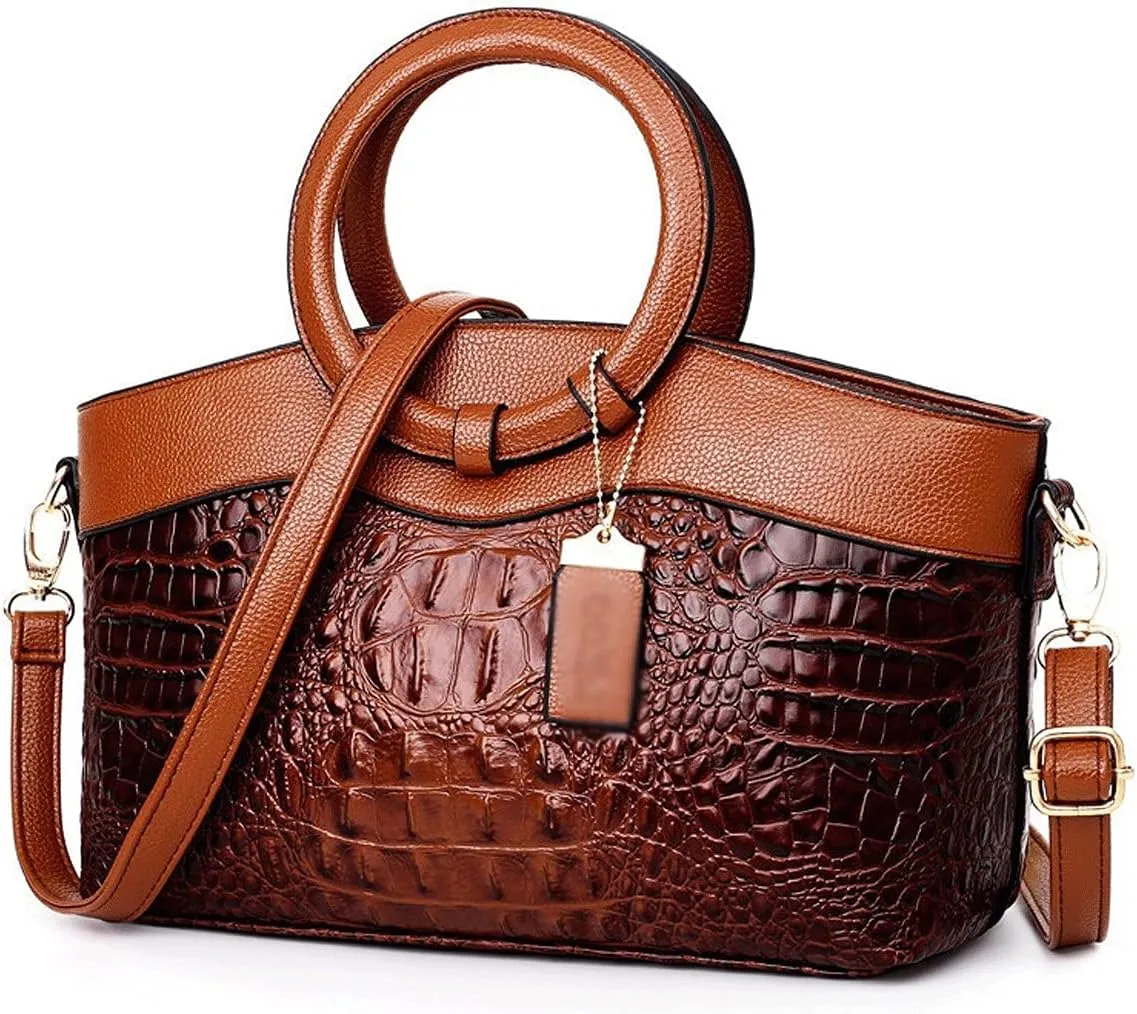 Women's Handbags Handbags Women Bags Designer Crocodile Woman Leather Handbag Ladies Green Party Tote Shoulder Bags(Black)