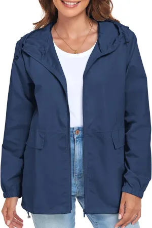 Women's Lightweight Raincoat Waterproof Packable Outdoor Windproof Hooded Active Rain Jacket S-XXL