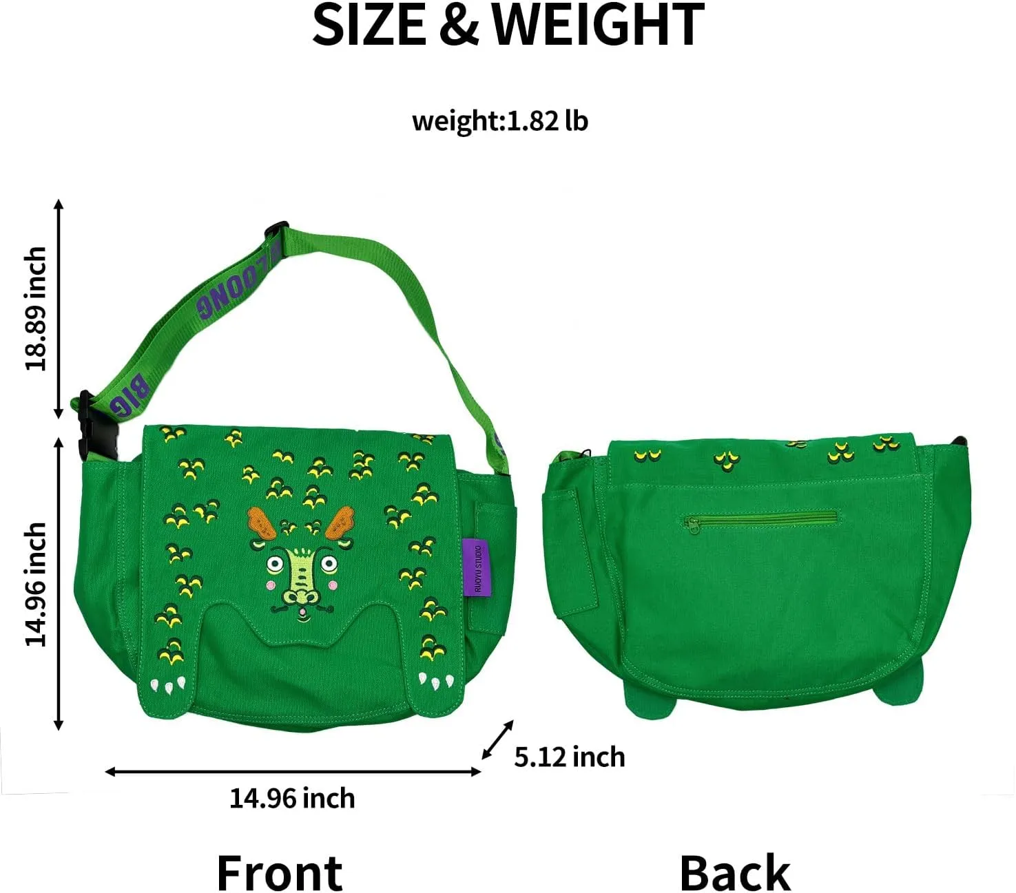 Women's original crossbody canvas bag with animal theme: for gym, travel, laptop and umbrella - stylish and practical