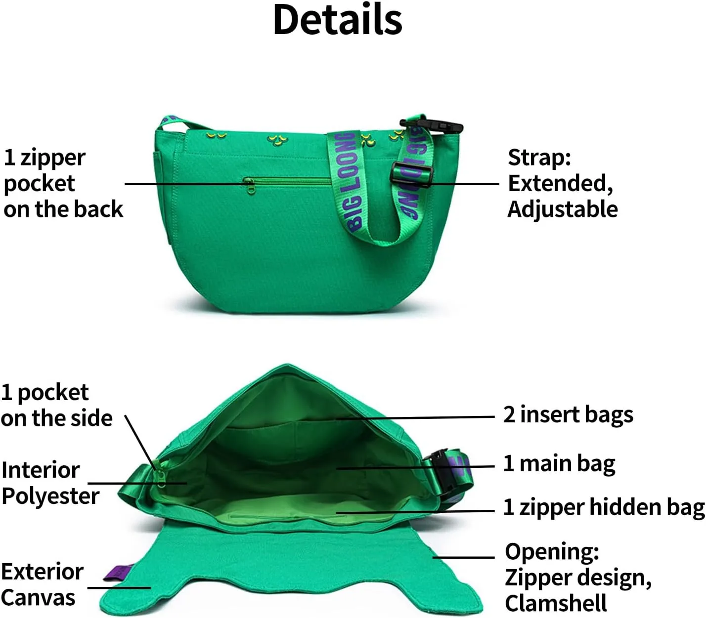 Women's original crossbody canvas bag with animal theme: for gym, travel, laptop and umbrella - stylish and practical