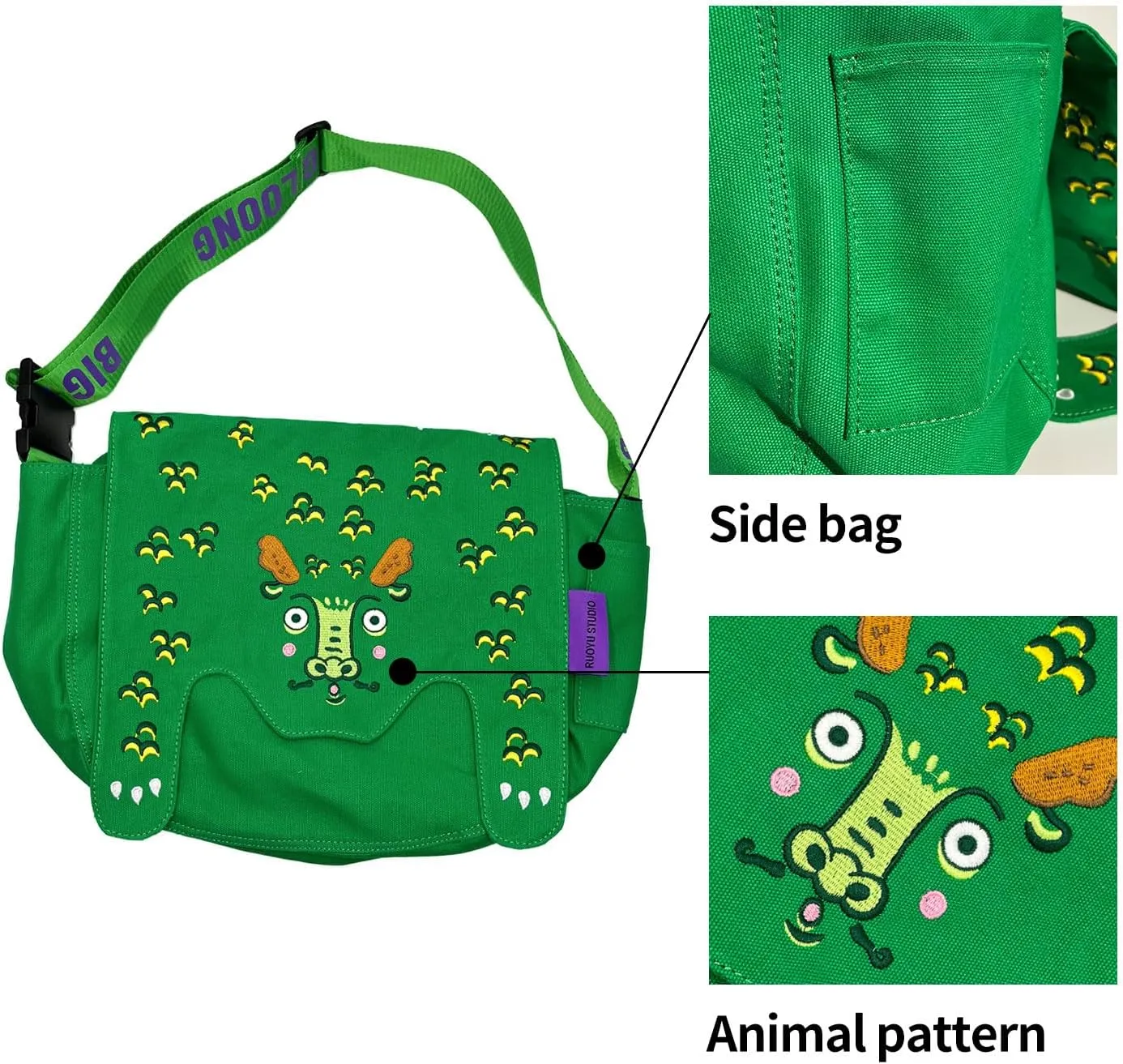 Women's original crossbody canvas bag with animal theme: for gym, travel, laptop and umbrella - stylish and practical