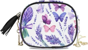 Women's Purple Lavender Butterfly Crossbody Bag Fashion Purses Bag Cross Body Bag Shoulder Handbag with Adjustable Chain Strap