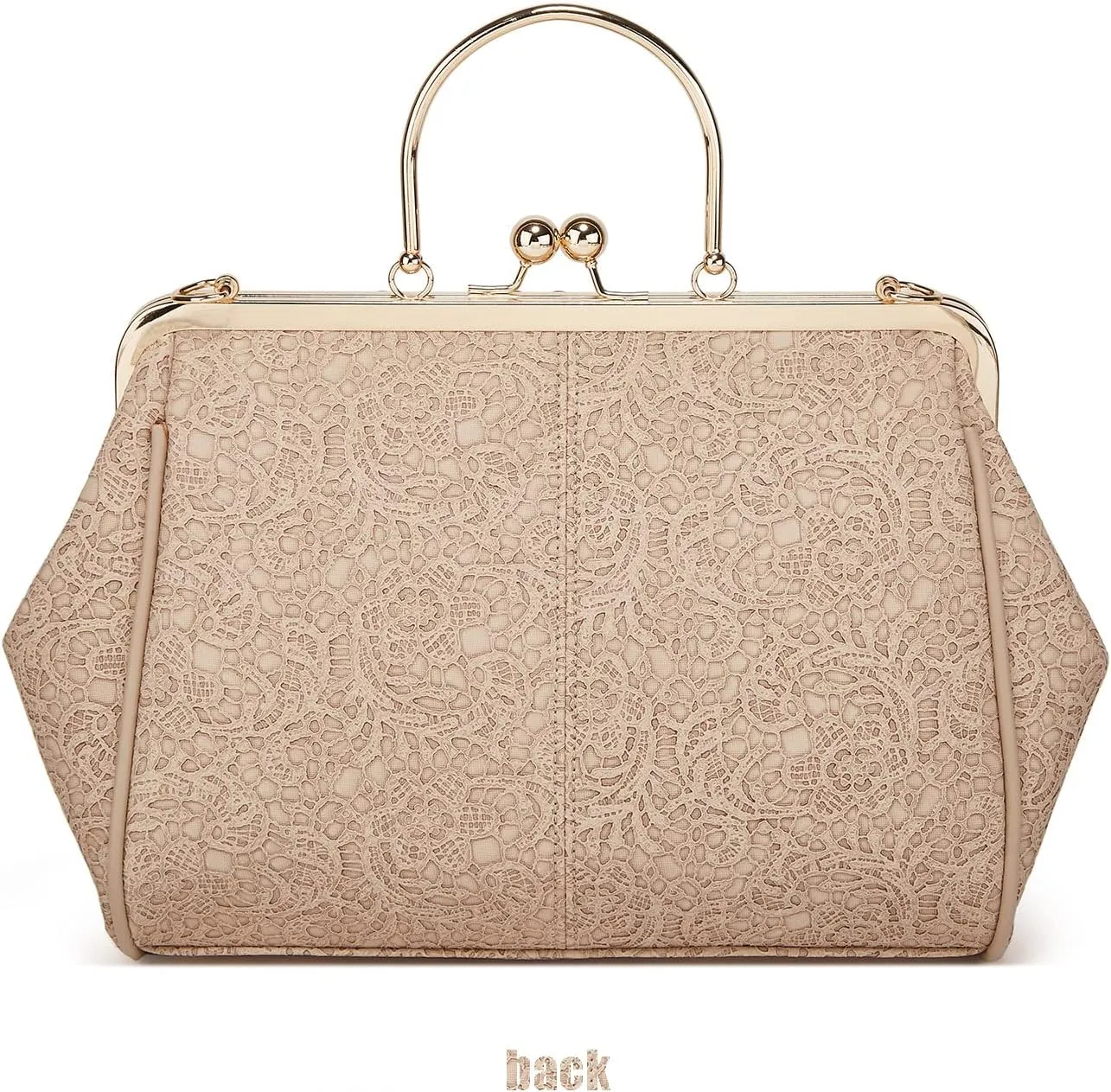 Women's Retro Handbag Kiss Lock Shoulder Purse PU Leather Tote Satchel with Lace