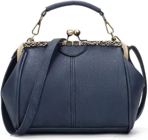 Women's Retro Handbag Shoulder Purse Graceful Tote PU Leather Crossbody Bags Satchel with Kiss Lock