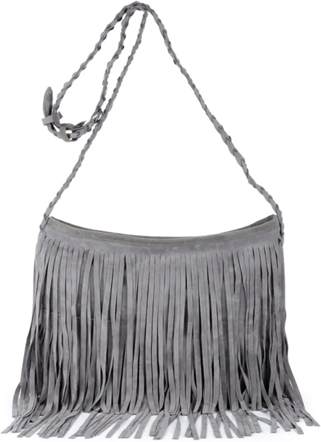Women'S Retro Hippie Suede Tassel Messenger Bag Fashion Adjustable Western Hobo Crossbody Shoulder Handbags (grey,Medium)
