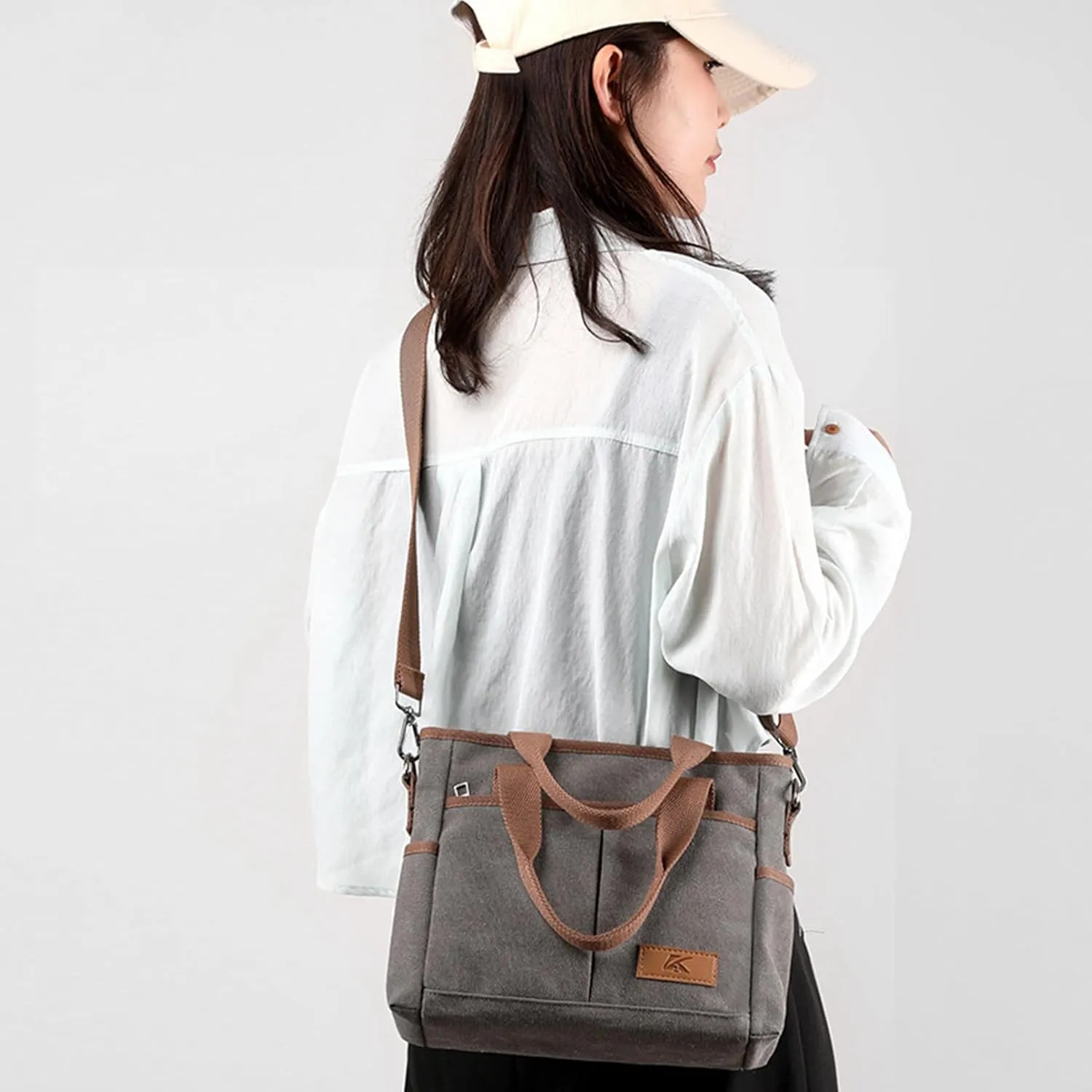 Women's Small Canvas Tote Purses Casual Multi-pocket Shoulder Crossbody Bag Everyday Handbags