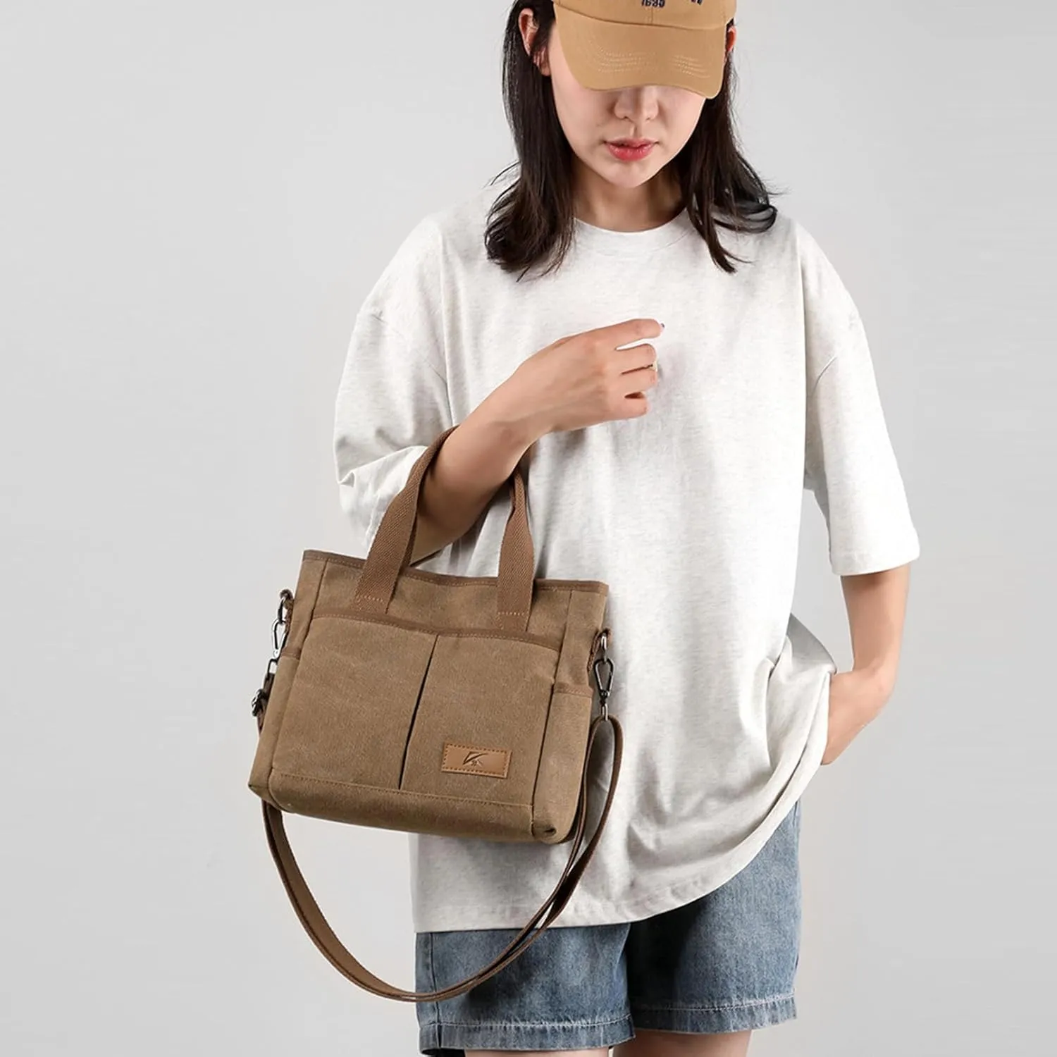 Women's Small Canvas Tote Purses Casual Multi-pocket Shoulder Crossbody Bag Everyday Handbags