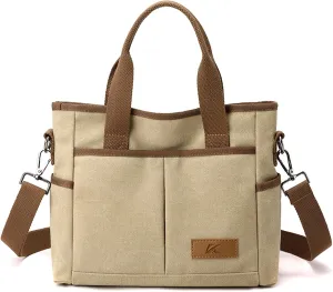 Women's Small Canvas Tote Purses Casual Multi-pocket Shoulder Crossbody Bag Everyday Handbags