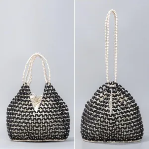 Wooden Bead Purses for Women Beaded Hobo Shoulder Bag Straw Purse Chic Hollow-out Handbag for Beach Summer Travel 2025