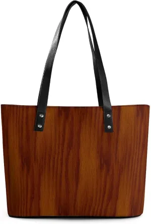 Wooden Wood Planks Large Capacity Portable Leather Handbag