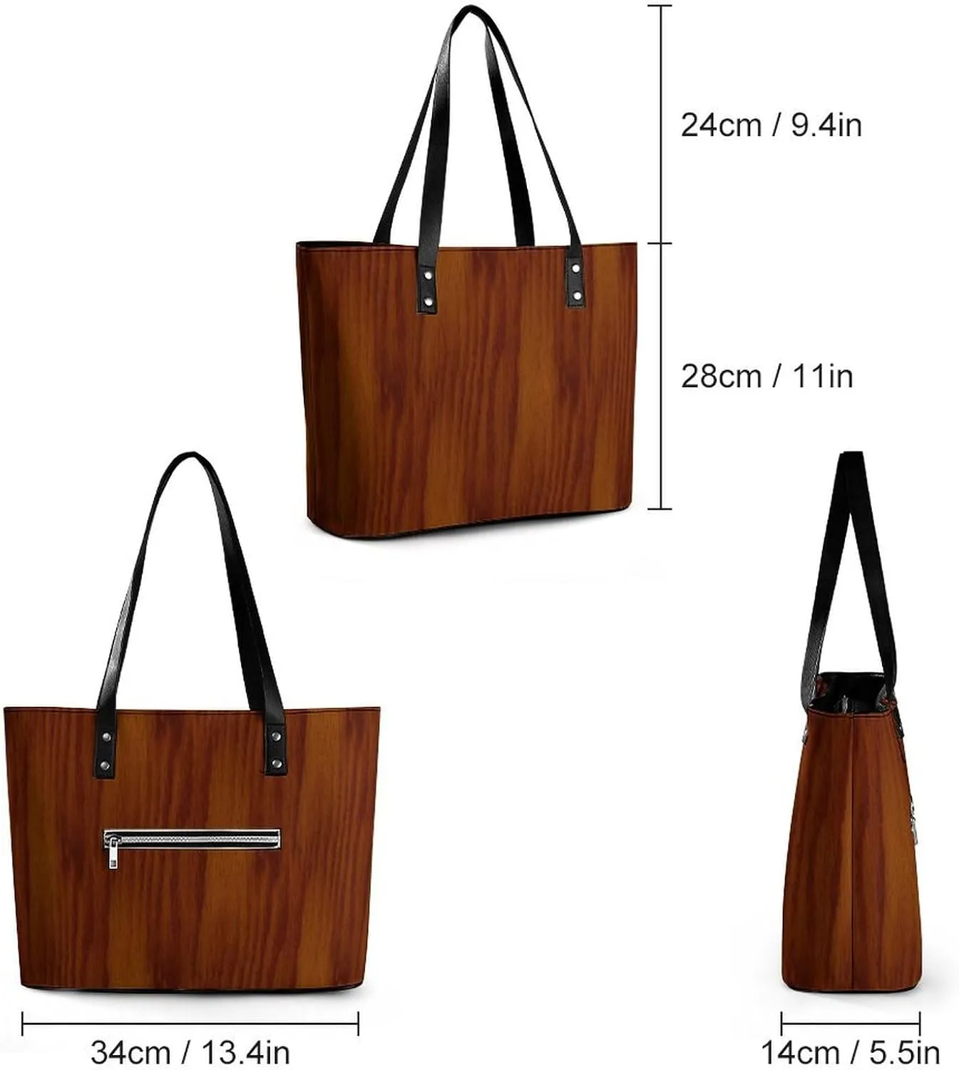 Wooden Wood Planks Large Capacity Portable Leather Handbag