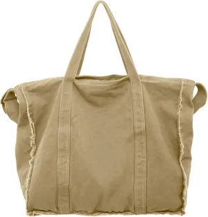 Work Large Tote Bags for Men Women Fringed Raw Hem Canvas Crossbody Messenger Bag, Khaki