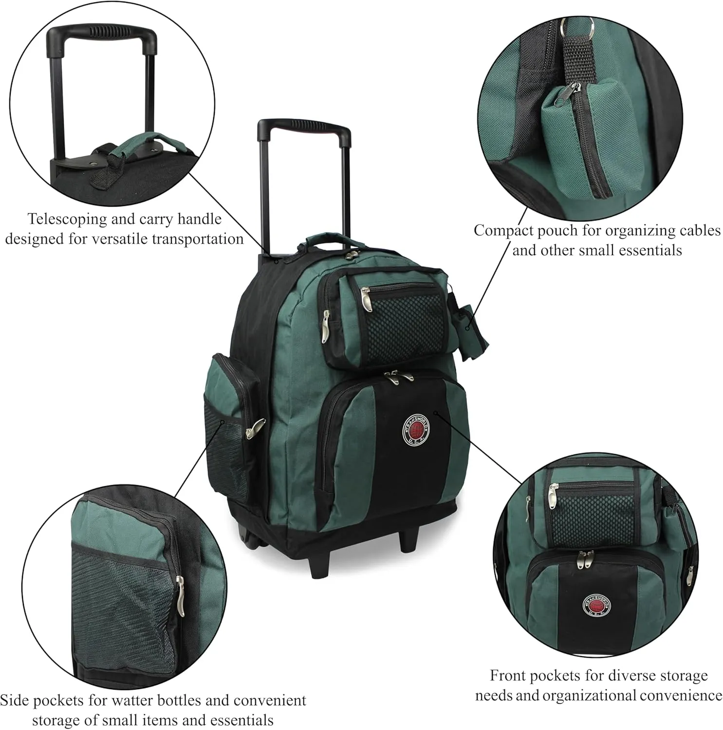 World Traveler Transworld 22-Inch Carry-On Rolling Backpack, Green