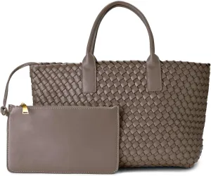 Woven leather tote bag for women, Large woven tote handbag, laptop tote, woven leather beach purses, Convertible 2-way Style