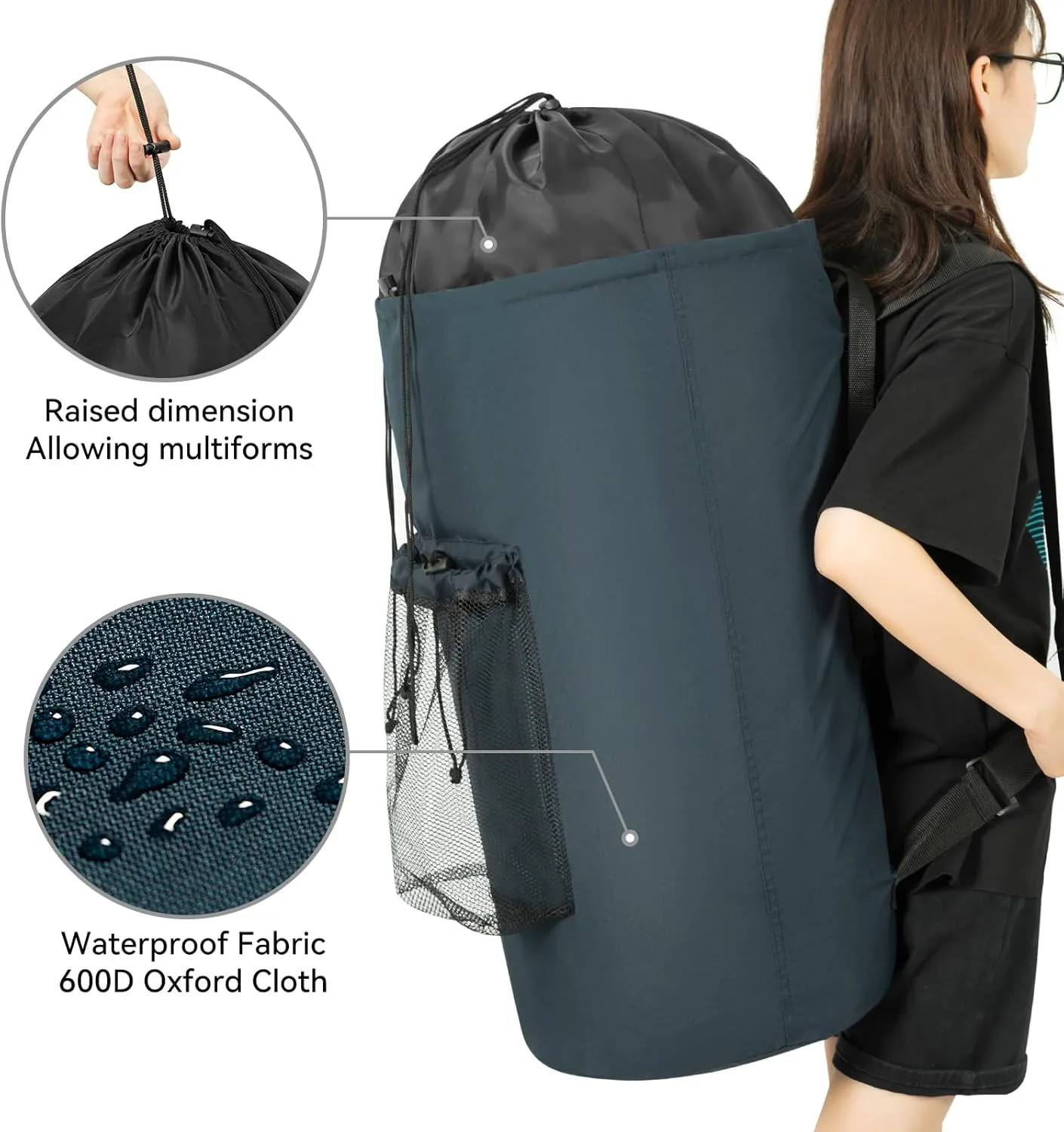 WOWLIVE Laundry Bag Backpack,115L Extra Large Travel Laundry Hamper Bag with Mesh Pocket & Adjustable Shoulder Straps Laundry basket bag for College Dorm,Laundromat,Apartment,Students (Dark Grey)