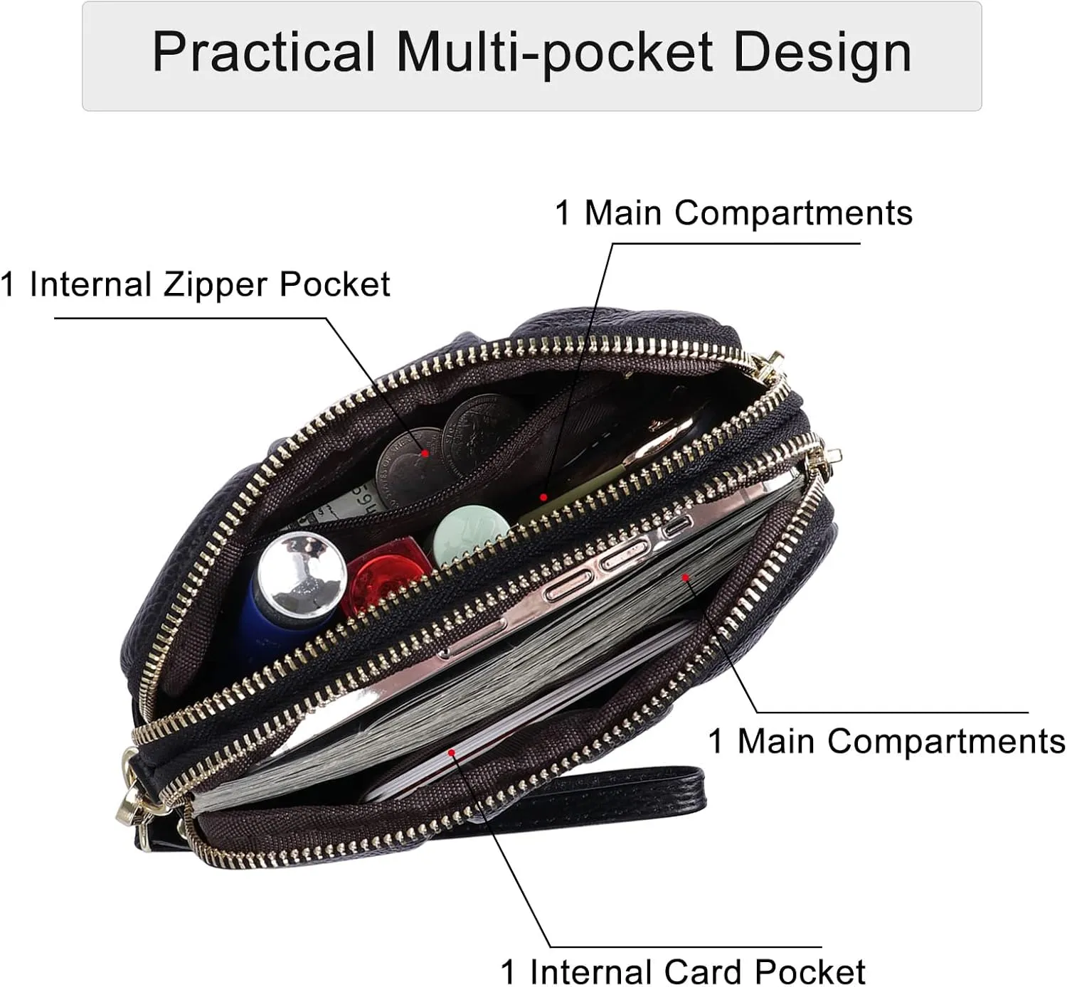 Wristlet Wallets for Women Genuine Leather Wristlet Purses Ladies Ruched Wristlet Clutch Wallet Purses