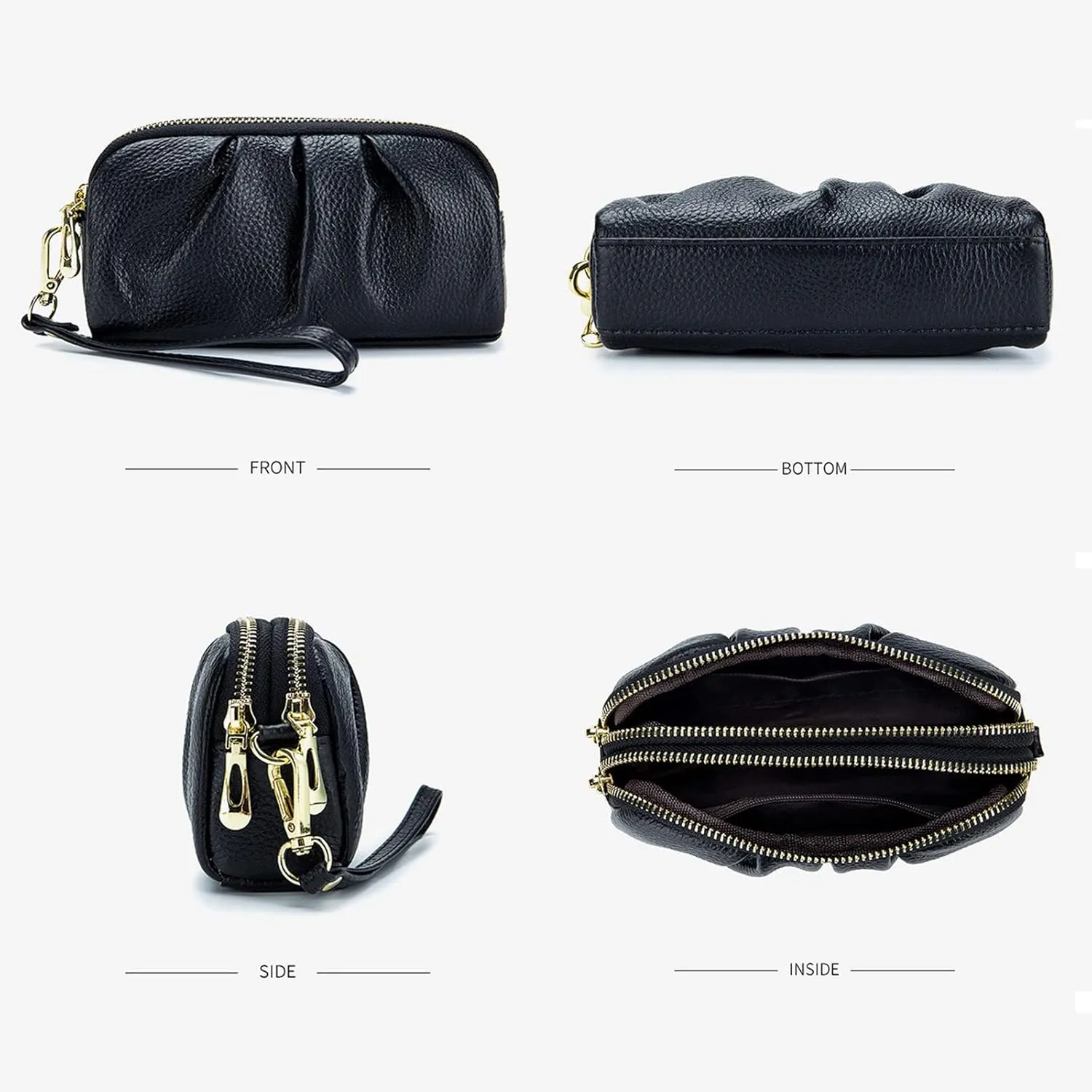Wristlet Wallets for Women Genuine Leather Wristlet Purses Ladies Ruched Wristlet Clutch Wallet Purses