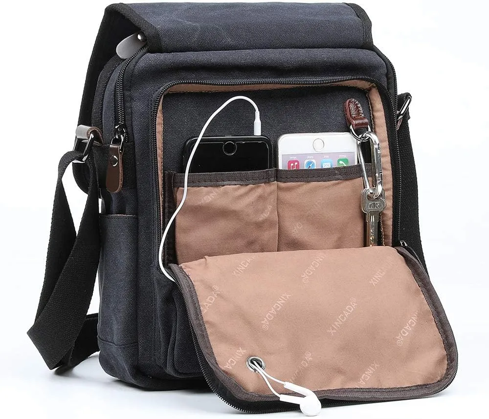 XINCADA Mens Bag Messenger Bag Canvas Shoulder Bags Travel Bag Man Purse Crossbody Bags for Work Business