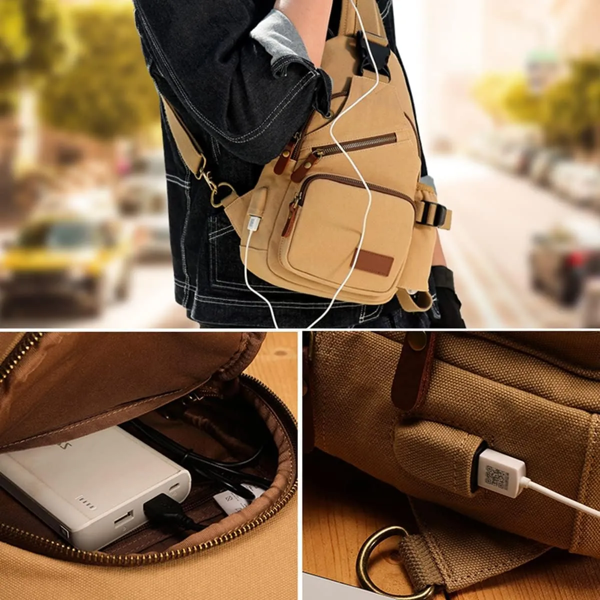 XINCADA Sling Bag for Men Canvas Man Purse Crossbody Small Messenger Bag Sling Backpack Shoulder Bags Travel Chest Pack Bags