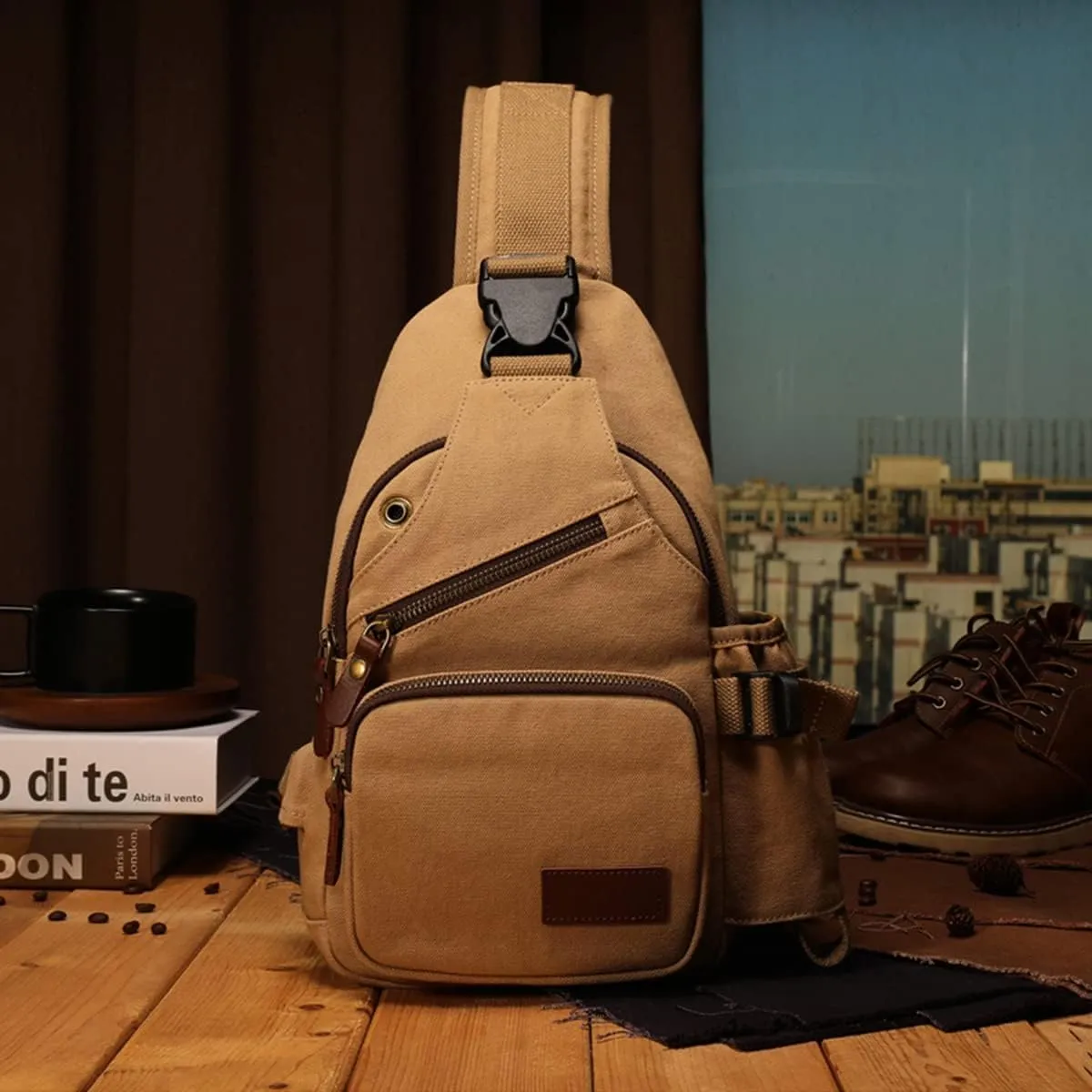 XINCADA Sling Bag for Men Canvas Man Purse Crossbody Small Messenger Bag Sling Backpack Shoulder Bags Travel Chest Pack Bags