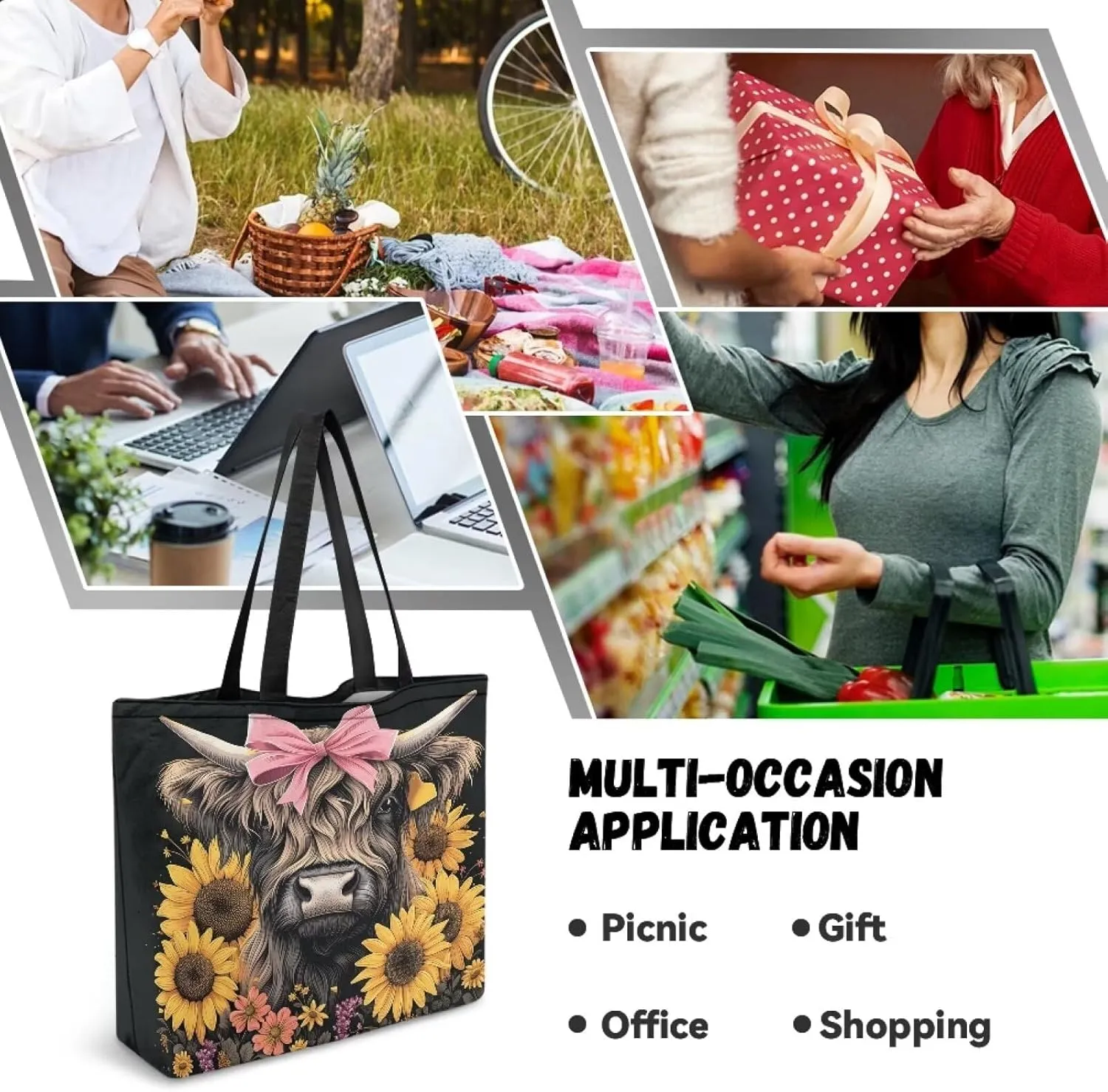 Xpyiqun Canvas Tote Bag Reusabl Grocery Bags Aesthetic Totes Shopping Bag Travel Beach Bags