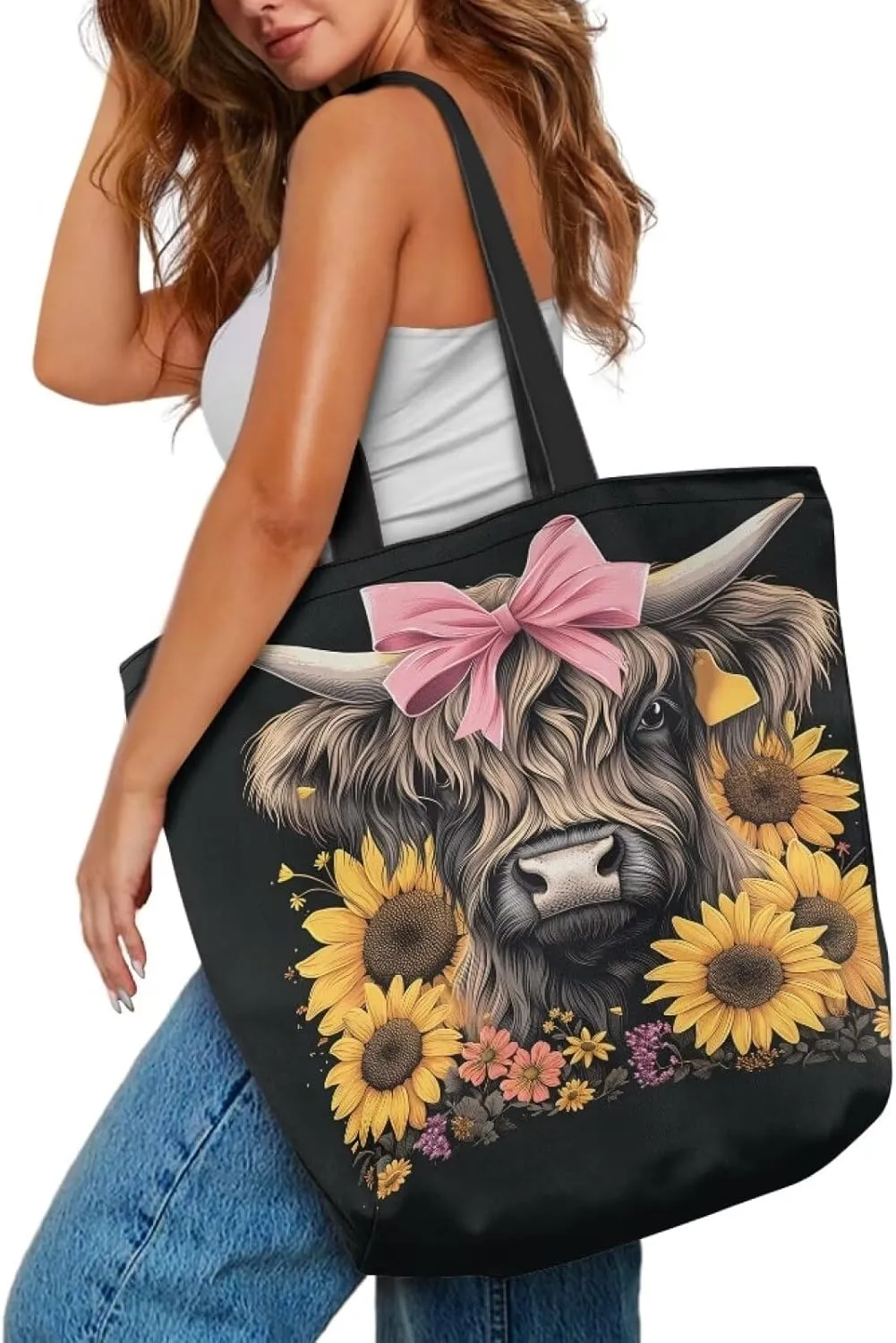 Xpyiqun Canvas Tote Bag Reusabl Grocery Bags Aesthetic Totes Shopping Bag Travel Beach Bags