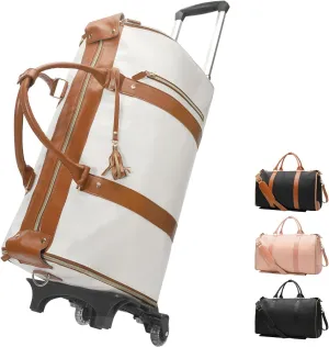 XSUIOY Rolling Garment Bag for Travel,Large Convertible Garment Duffel Bag Rolling Duffle Bag with Wheels,Carry on Garment Bags Weekender Travle Jenni Bags for Women Men(Beige)