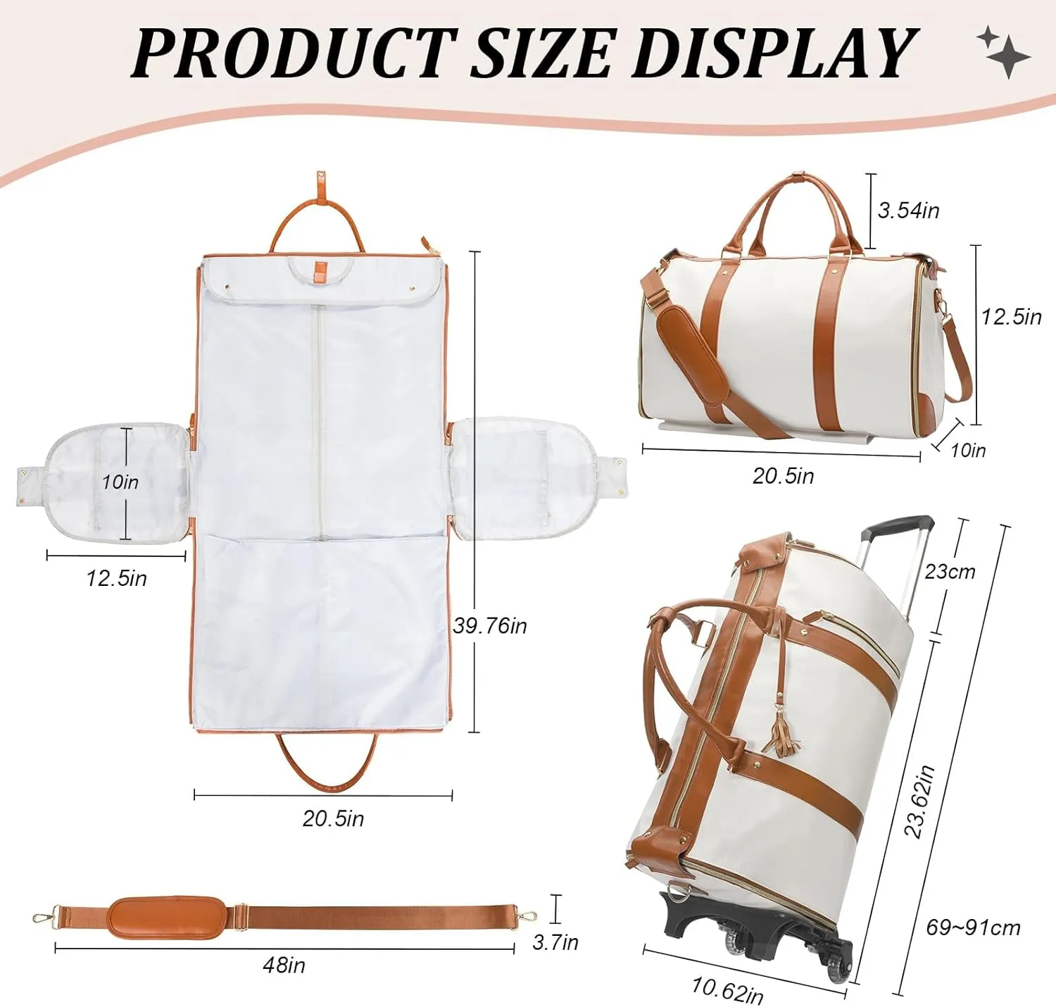XSUIOY Rolling Garment Bag for Travel,Large Convertible Garment Duffel Bag Rolling Duffle Bag with Wheels,Carry on Garment Bags Weekender Travle Jenni Bags for Women Men(Beige)