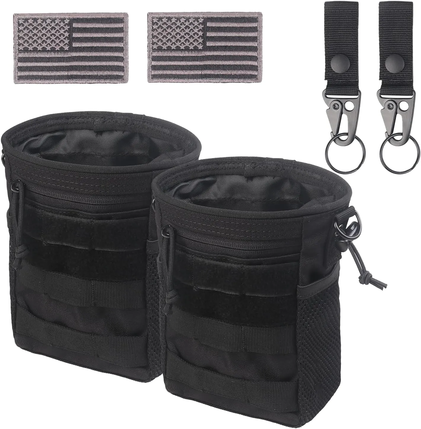 XTACER Molle Dump Pouch, Recycled Storage Drawstring Packs Magazine Bag for Range Shooting, Tactical Duty Belts, with USA Flag Patch and Belt Keychain