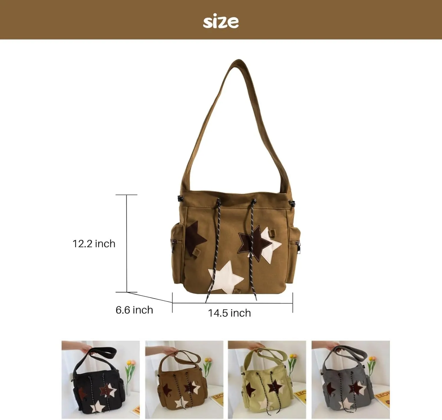 Y2K Star Canvas Messenger Bag, Cute Tote Bags Aesthetic, Small Shoulder Travel Crossbody Bags For Women