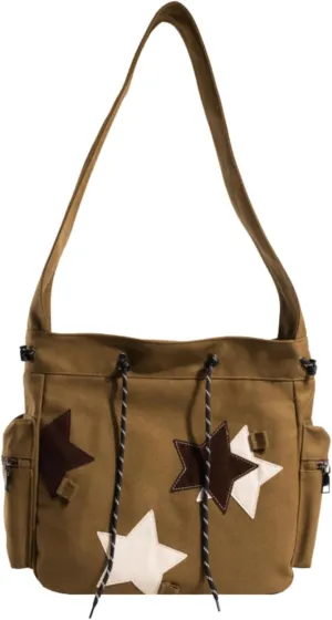 Y2K Star Canvas Messenger Bag, Cute Tote Bags Aesthetic, Small Shoulder Travel Crossbody Bags For Women