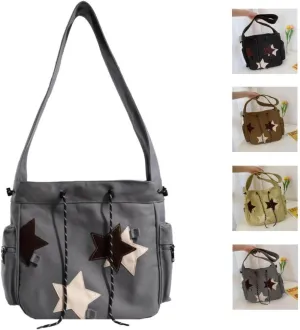 Y2K Star Canvas Messenger Bag, Cute Tote Bags Aesthetic, Small Shoulder Travel Crossbody Bags For Women