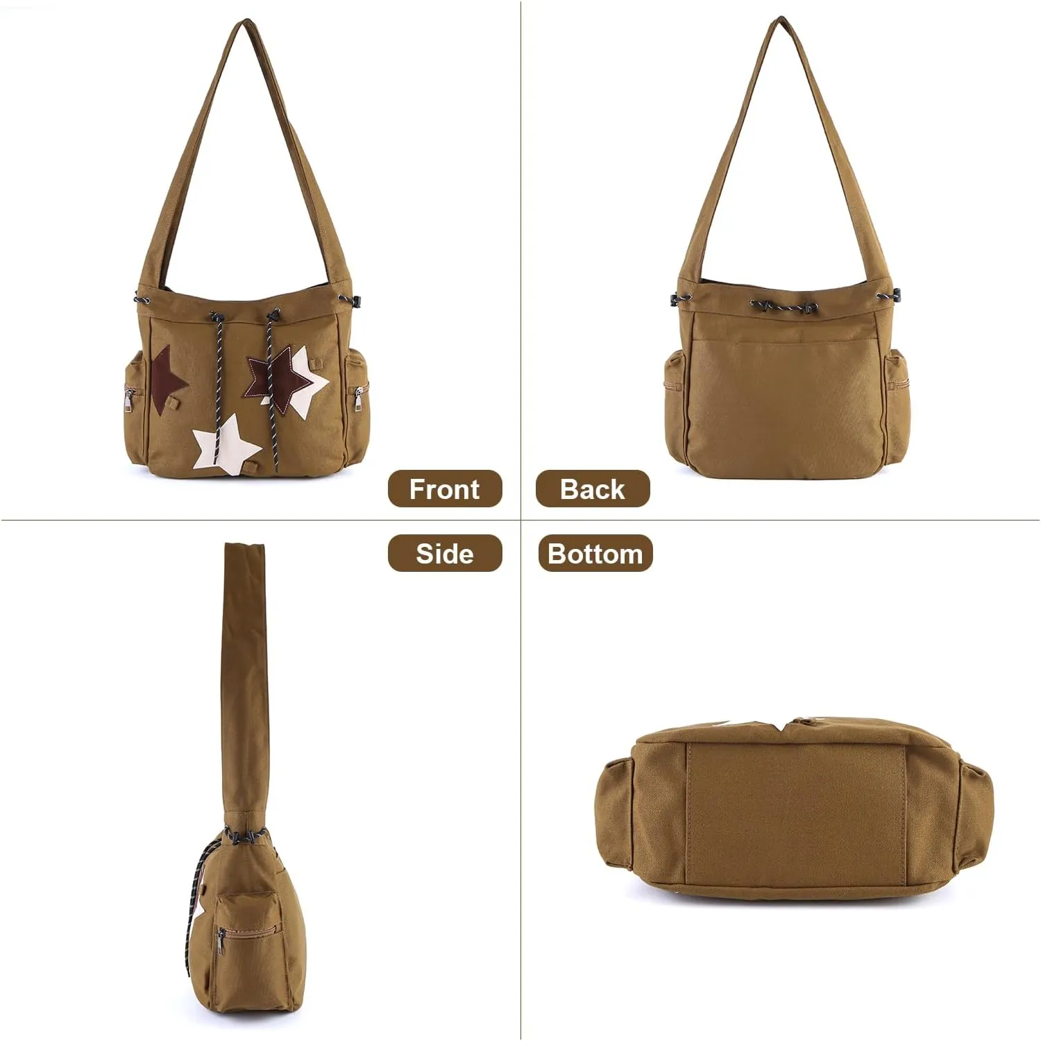 Y2K Star Messenger Bag - Aesthetic Canvas Crossbody Bag, Kawaii Tote with Zipper for Women