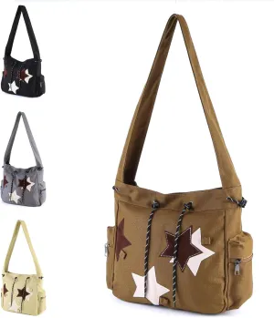 Y2K Star Messenger Bag - Aesthetic Canvas Crossbody Bag, Kawaii Tote with Zipper for Women